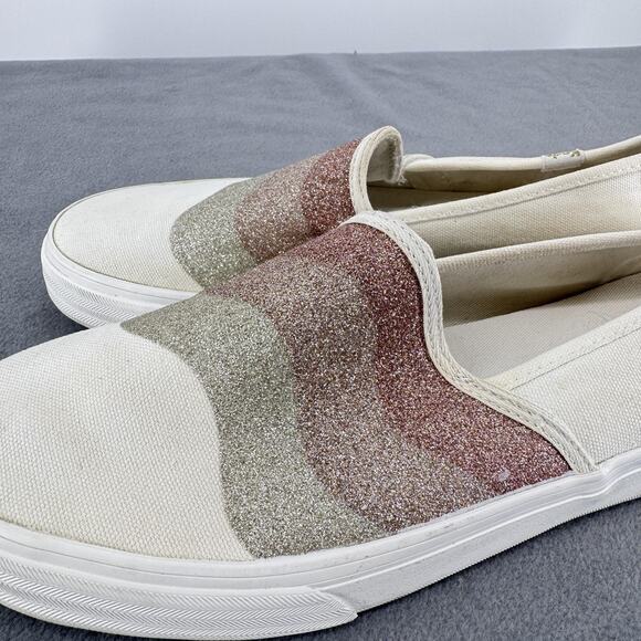 Keds Shoes Womens Size 10 White Glitter Wave Slip On Canvas Casual WF65932 - Picture 4 of 12